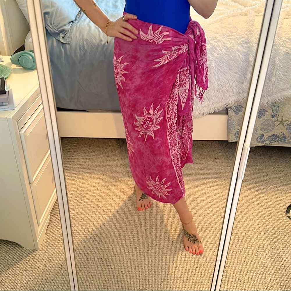 Hawaiian Pink Sun Sarong Wrap Swim Cover Up - Picture 5 of 8